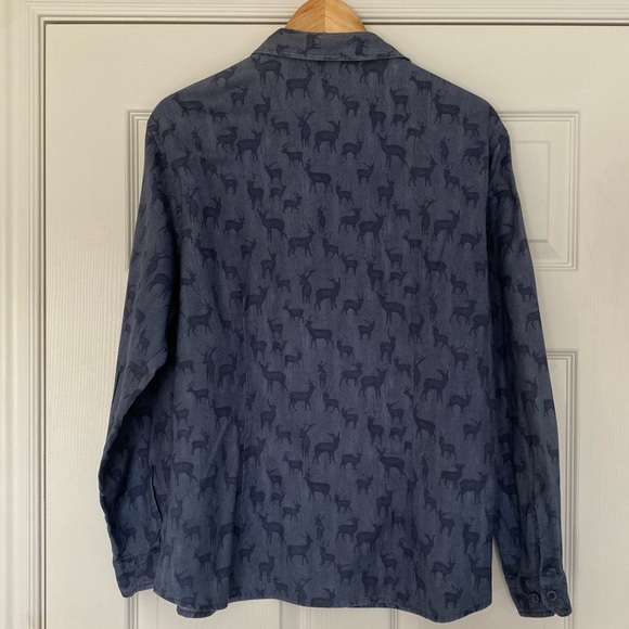 Woolrich Women’s Buck Print Cotton Chambray Button Down Shirt Size Large - Picture 2 of 12